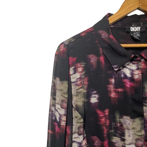 DKNY Damen Langarm halbtransparent abstraktes Muster Top Gr. XL Büro Arbeit künstlerisch - Bild 2 von 9