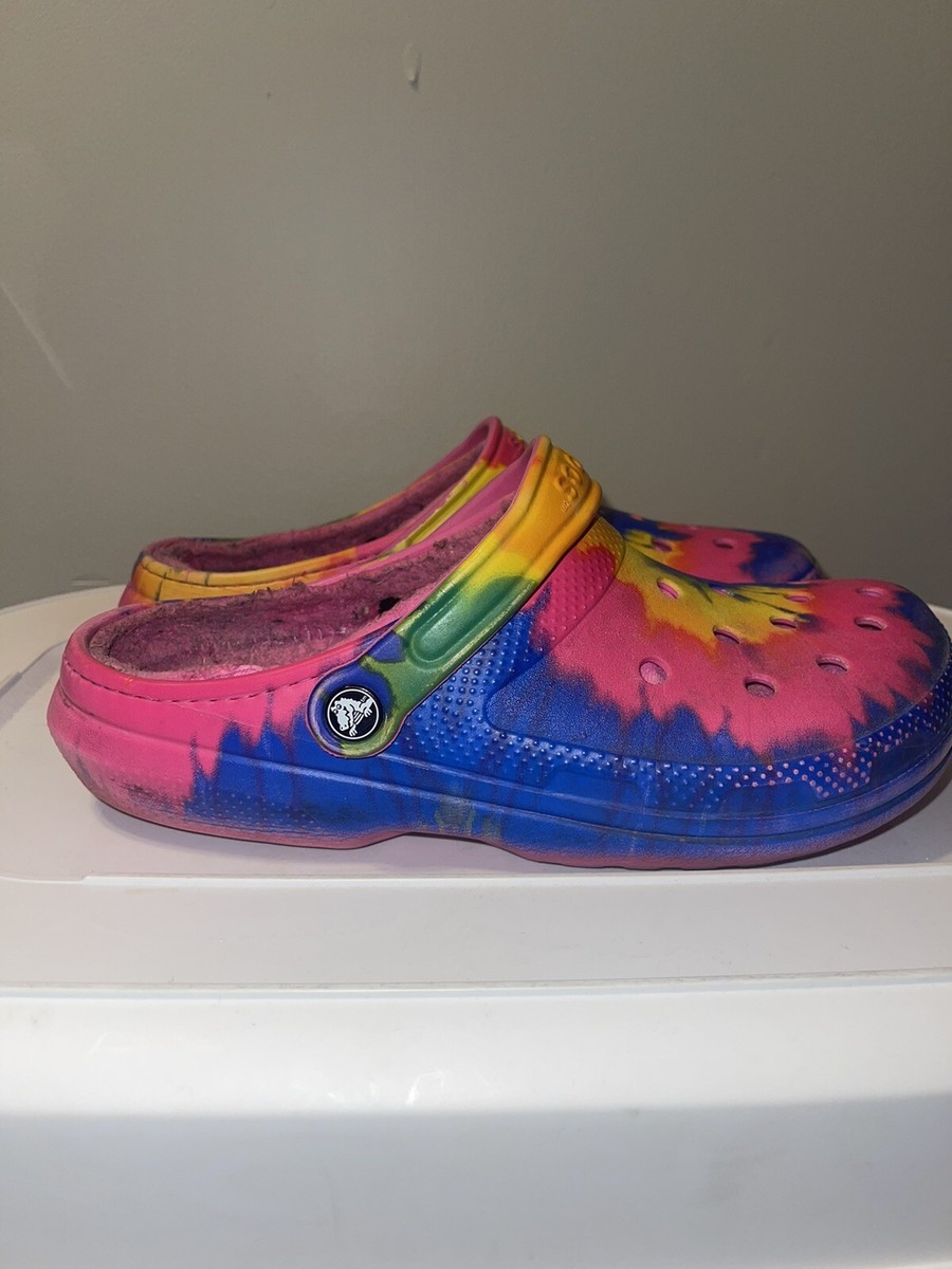 225×435 Crocs Classic Tie Dye Fuzz Lined Clog Mens Size 12 Slip on