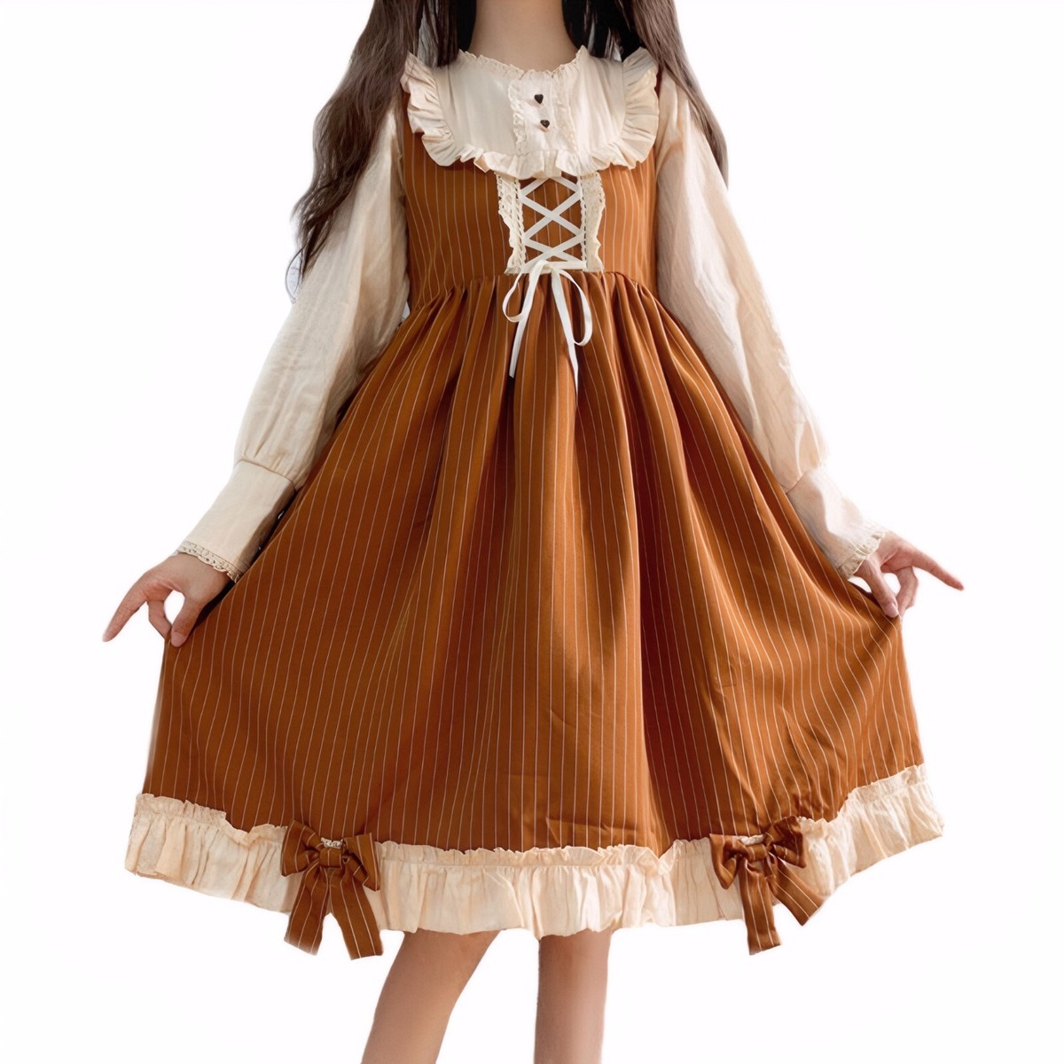 chinese dress ladies Allegra K Vintage Pinafore Dress for Women's 1950s Lace Trrim Midi Overall  Dress with Pockets X-Small Beige at Amazon Women's Clothing store