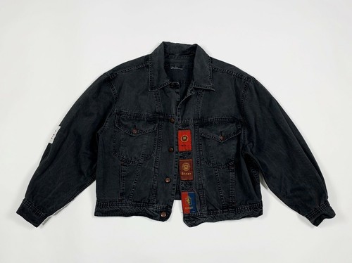 Cow boys band jacket jeans M nera giacca giacchetta vintage donna bomber T6963 - Foto 3 di 12