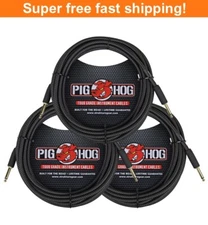 3 Pack Pig Hog PCH20BK Woven Black Vintage Series Instrument Cable, 20 Ft - New