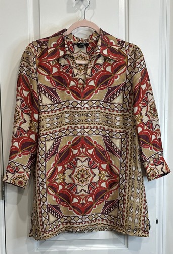 TALBOTS Women’s Blouse Top Sz6 Linen & Silk Blend Bohemian Retro Chic Semi Sheer - Picture 10 of 18