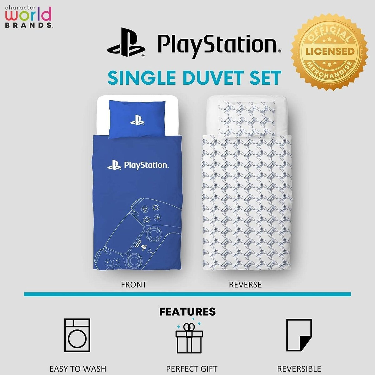 Playstation Blue Single Duvet Cover Officially Licensed Sony Reversible Children