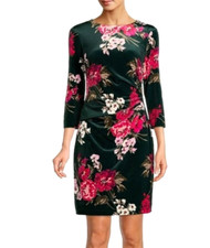Vince Camuto Floral Print Crew Neck Velvet Sheath Dress   Sz 14   $148   *859  