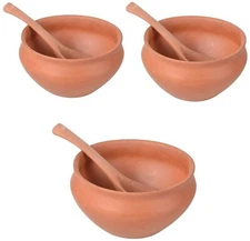 Bowls with Spoons 3 Pieces Handmade Clay Soup Bowl Reusable Bowl Set 250ml