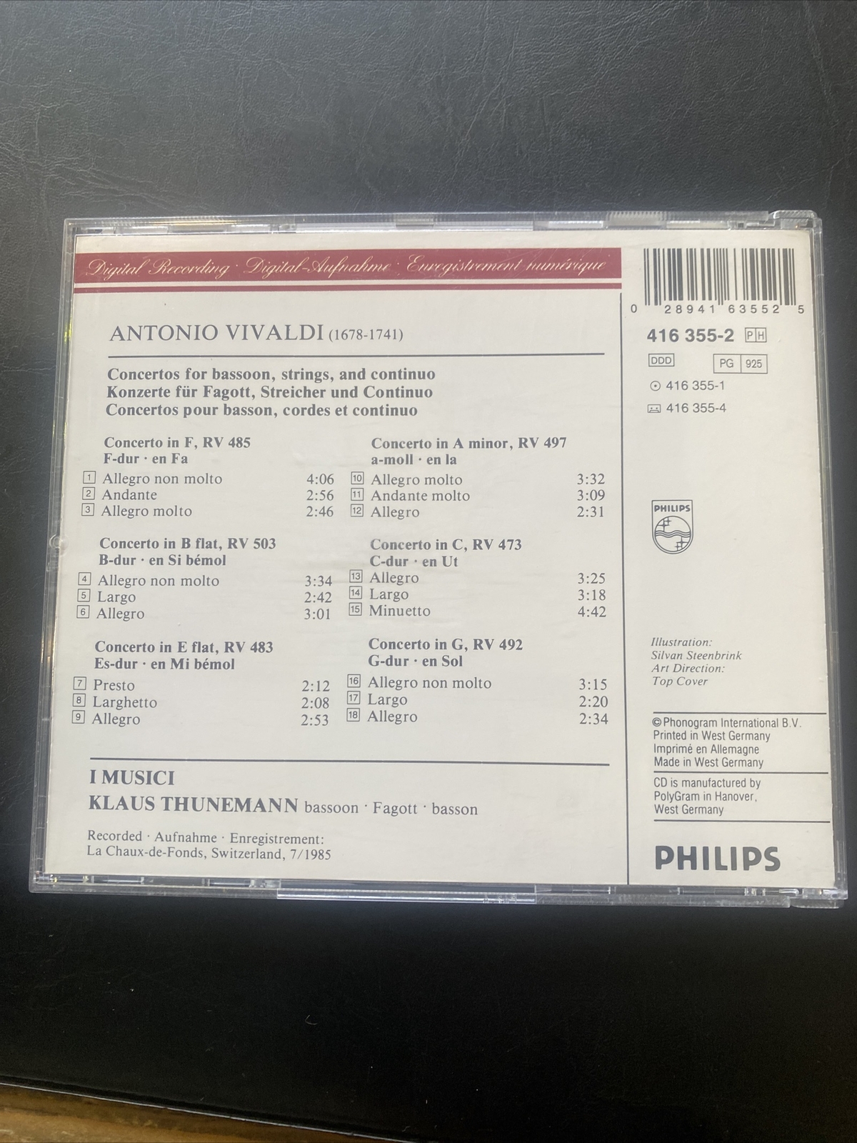 Vivaldi 6 Bassoon Concertos by Klaus Thunemann (CD, 1986) for sale