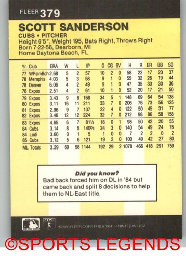 1986 Fleer MLB #301-400 - Picture 159 of 201