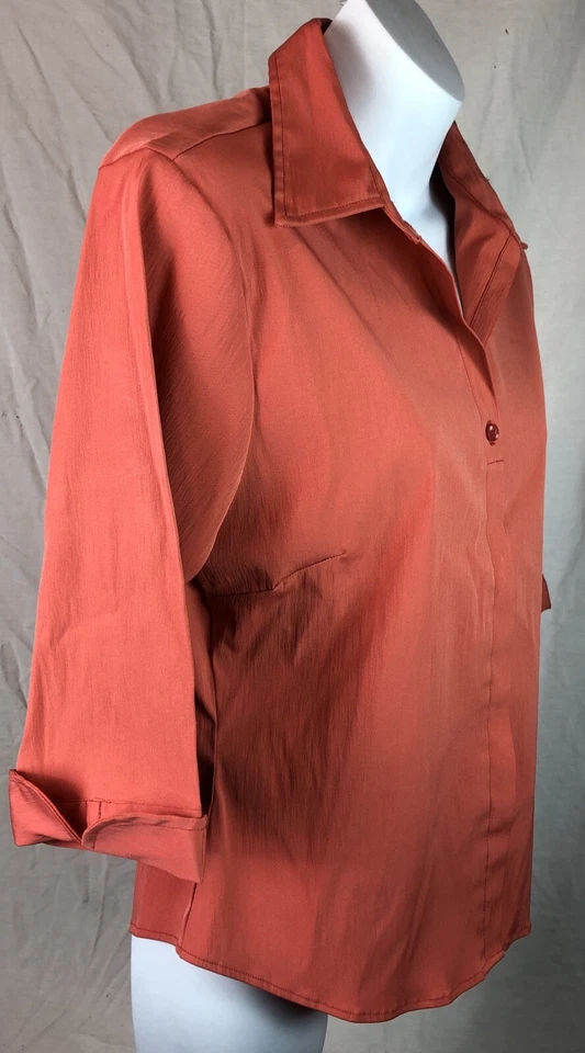 Vintage Rue 21 Top M Dk Coral 3/4 Sleeves Hidden Button Career Office 90s Y2K - Image 3 of 4