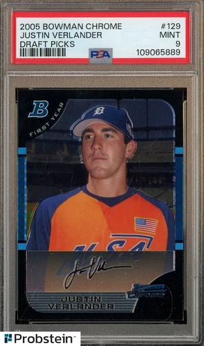 2005 Bowman Chrome DP #129 Justin Verlander Detroit Tigers RC Rookie PSA 9