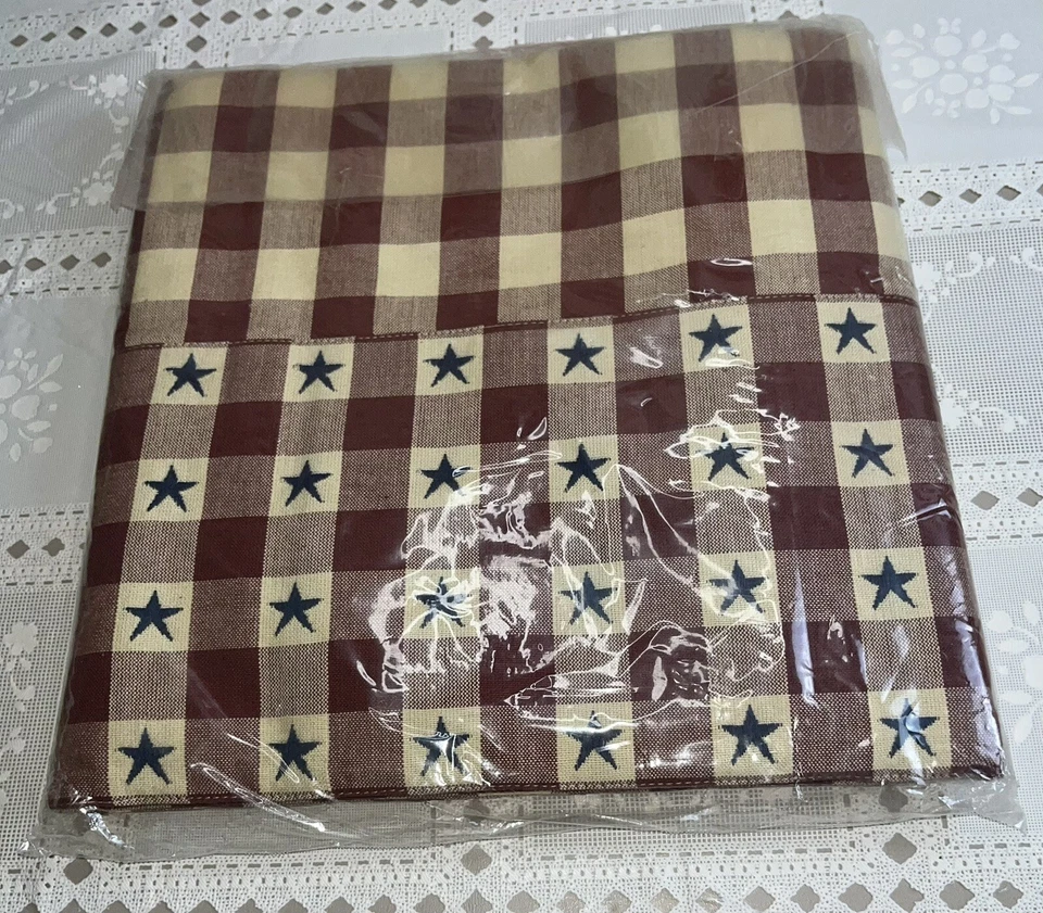 全新 Park Designs 原始红色格子星星棉质浴帘 — 第 2/2 张图片