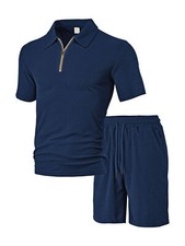 Mens Tracksuit 2-Piece Set Short Sleeve T Shirts Shorts Sweatsuit Outfit Set