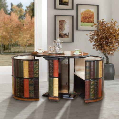 Tromp L'Oeil Faux Library Bookshelf 2-Person Dining Set Compact Table and Chairs