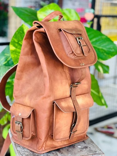 Classico Leather Goat Backpack Genuine Rucksack Vintage Travel Laptop Men's - Picture 3 of 5