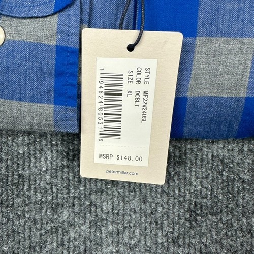 Neu mit Etikett Peter Millar Herbst weiches lässiges Button-Down-Hemd Größe XL blau & grau kariert - Bild 4 von 5