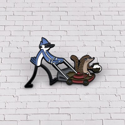 Regular Show Enamel Pin Mordecai And Rigby Lawnmower And Coffee