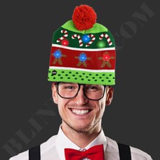 Christmas Hat Led Beanie Light Up Knit Cap Winter Gingerbread Xmas Beanie Fun 