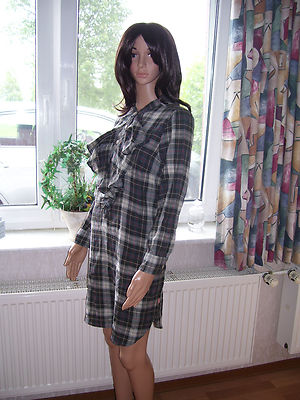 Ralph Lauren Dasha Ruffle Dress Kleid grau kariert Rüschen Langarm Grösse M neu