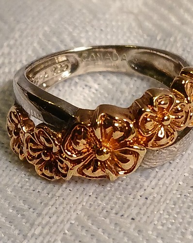 VTG Château d'Argent 925 Sterling Floral Design Two Tone Ring Size 6 CANADA - Picture 4 of 6