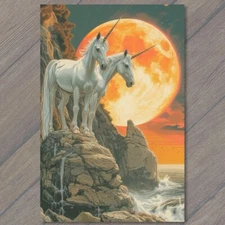 Art Print Unicorn Pair On Rock Sea Water Sun Weird Unusual Strange Left Behind