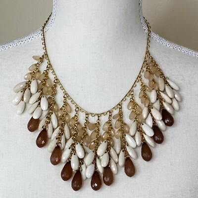 Express Bib Necklace Statement Fashion Jewelry Neutral Day To Night Gold Tone