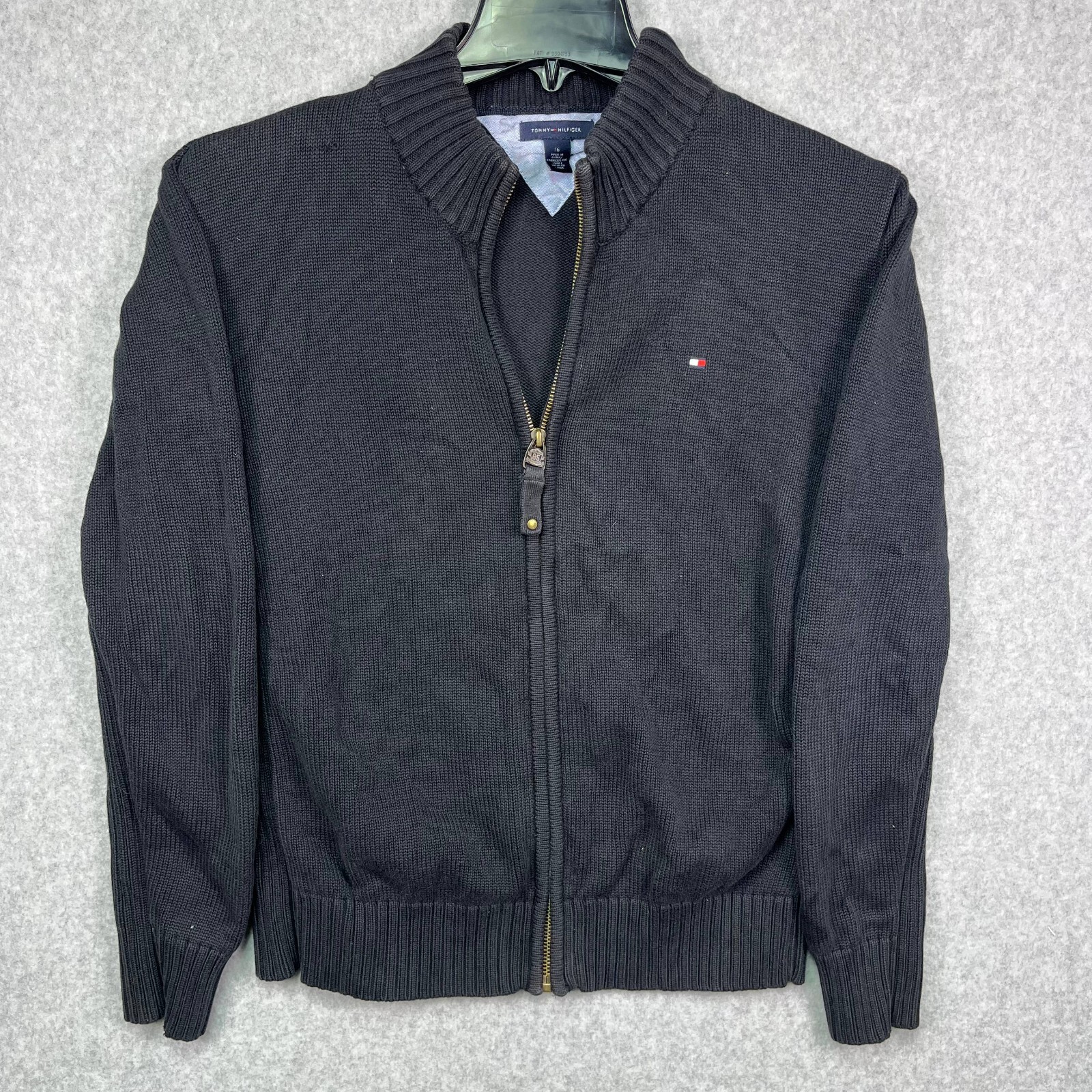 Tommy Hilfiger Boys 16 Black Ribbed Full Zip Sweater Jacket Long Sleeve Comfort Fit