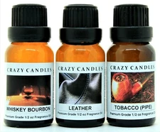 3 Set: Whiskey Bourbon, Leather, Tobacco 1/2oz Premium Scented Fragrance Oil