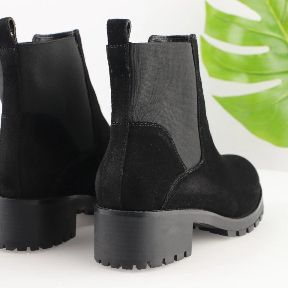 Bota Chelsea Joie para Mujer Talla 9.5 Negra Gamuza Tacón Bloque Botín Suela Cómoda Foto 3 de 4