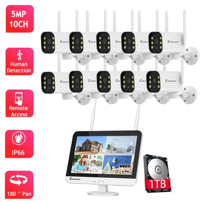 5MP Wireless Security Camera System Outdoor 10CH H.265+ CCTV Wifi NVR Kit 1TB