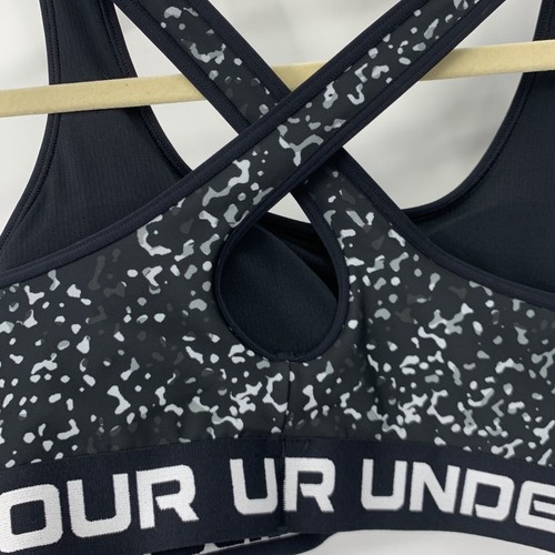 Under Armour Women Size Large Sports Bra Black White Print Cross Strap Pull On - Picture 6 of 8