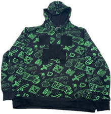 Minecraft Boys XL Black Pullover Hoodie Green Graphics Logo 3806