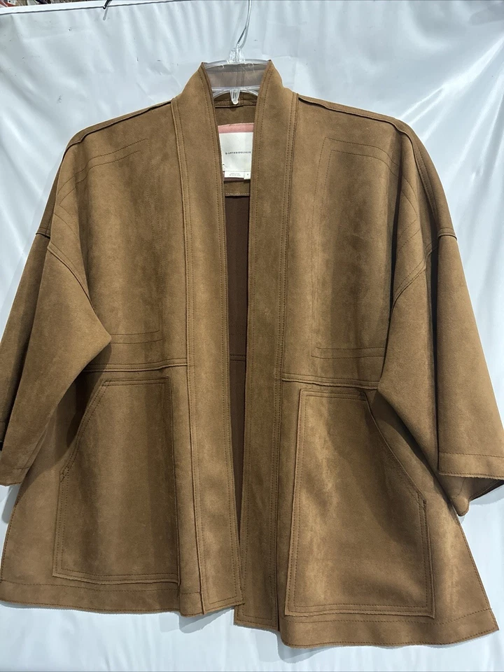 Chaqueta Anthropologie Mujer Pequeña Tostada Vegana Gamuza Kimono Abierta Lagenlook Boho Leer