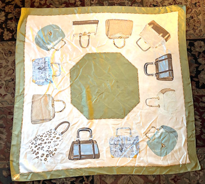ECHO 100% Silk Purse Bag Design 35  X 36  Scarf Vintage