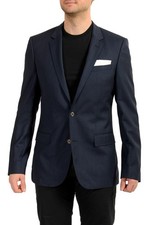 Hugo Boss Men's Hutsons1 Navy Striped 100 Wool Two Button Blazer US 38S IT 48S