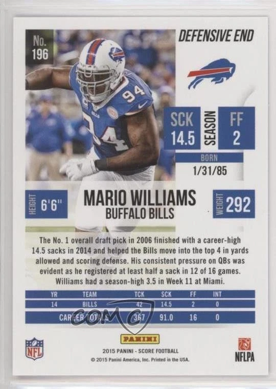 2015 Score Showcase /99 Mario Williams #196 - Image 2 of 2