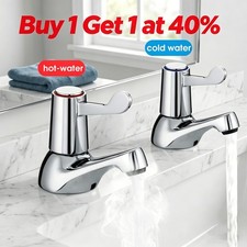 2pcs Lever Basin Sink Taps Pillar Disabled 1/4 Turn Chrome Pair 1/2" Hot &Cold