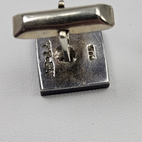 Vintage Sterling Silver Sodalite & Onyx Inlay Cufflinks Taxco Mexico Tt-54 925 - Picture 4 of 4