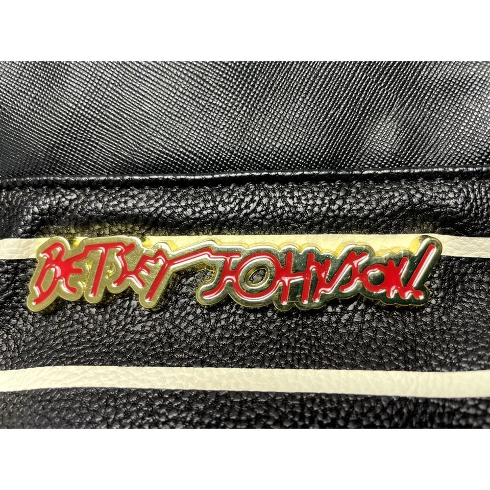 Betsey Johnson Tote Shoulder Bag Black White Striped Large Gold Hearts Rose Fob - Image 3 of 4