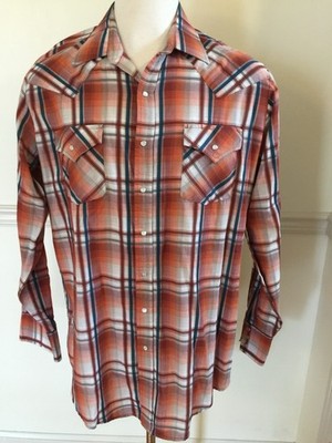 Men Ely Cattleman Snap Long Sleeve Shirt Poly-Cotton Stripe XLT Tall Man Orange