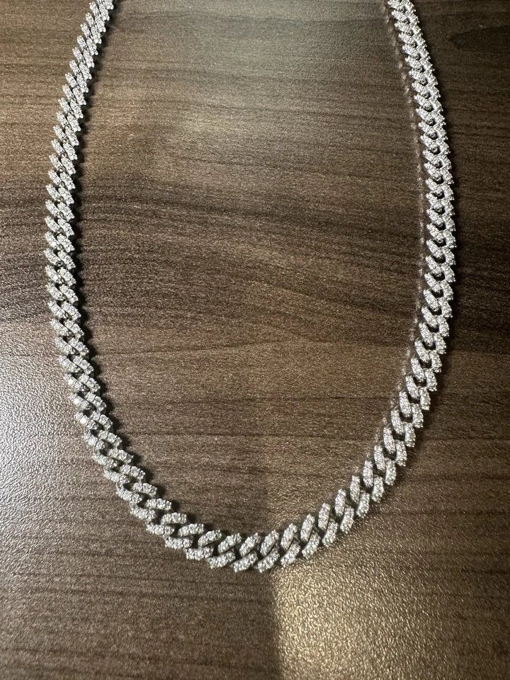 纯 14k 白金 7.31 克拉天然钻石 5.8 毫米古巴项链 20 英寸 61.1 克