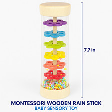 Montessori Wooden Rain Stick Baby Sensory Toy Musical Rattle Ages 6-12 Months