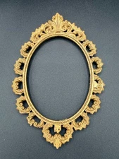 Ornate Cast Metal Oval Picture Frame Gold 7" x 5" Rococo Scroll No Glass