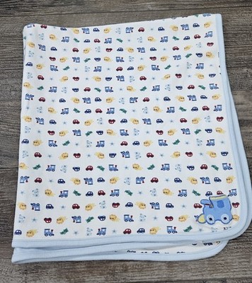 Child Of Mine Carter's Cotton Baby Blanket Blue Cars Trains Lions Reversible