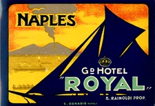 Gd. Hotel Royal ~NAPLES - ITALY~ Gorgeous Luggage Label, c. 1935  MINT CONDITION