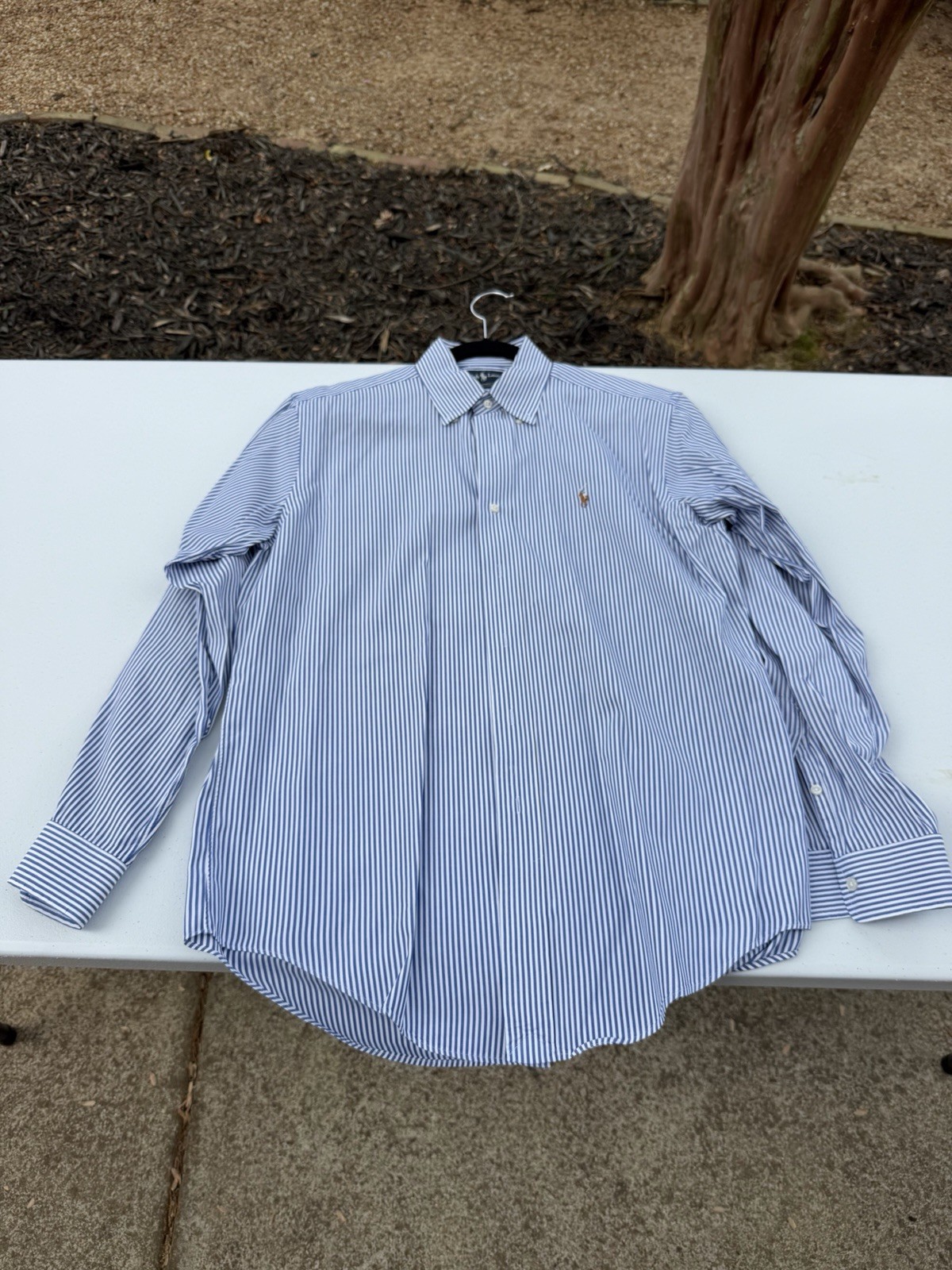 Vintage Polo Ralph Lauren Shirt Mens 15 34 Yarmouth Oxford Blue White Striped L