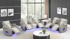 NEW Gray LED Power Recliner 3PC Sofa Loveseat Chair Set Bluetooth Speaker  USB