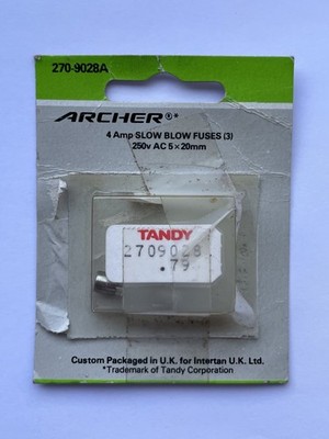 1x Vintage Tandy Archer 4 Amp Slow Blow Sicherung 250V AC 20mm (4A Radio Shack)