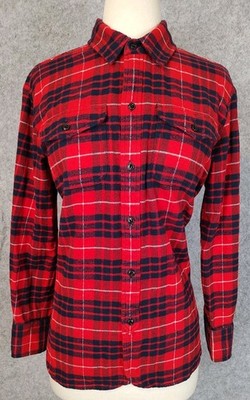 Madewell Shirt Women Size S Flannel Buffalo Plaid Red Black Button Up Hi Lo Hem