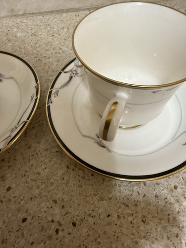 Gorham "Manhattan" Pattern Set of 2 Teacup/Saucer 24kt Japan Bone China - Picture 13 of 14
