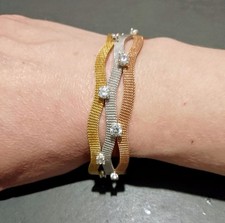 QVC Diamonique 925 Sterling Silver Tri-colour Three Strand Chunky Bracelet