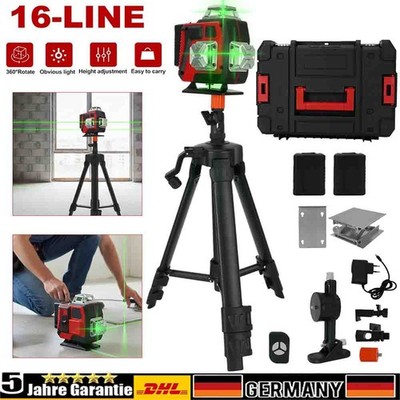 16 Line Laser Level Wasserwaage 4D 360° Kreuzlinienlaser Selbstnivellierend Kit